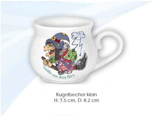Porzellan Kugelbecher- Tasse, Kaffeepott - Hexengruß aus dem Harz