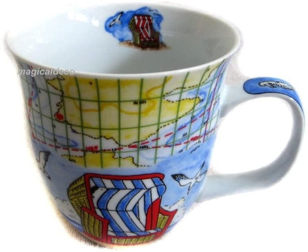 2 Stück- Porzellan- Große Tasse, Kaffeepott, Becher- Strandkorb- maritim