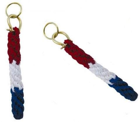 Bändsel auch Schlüsselanhänger, 2er Set-aus Baumwolle geflochten L 13 cm- Schäkel und Ring- Messing