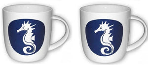 2 Stück- Porzellan- Tasse, Kaffeepott, Becher - Seepferdchen- maritim -deutsches Produktdesign