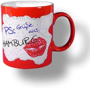 Porzellan- Tasse, Kaffeepott, Becher, maritim - Kußmund Gruß aus Hamburg - deutsches Produktdesign