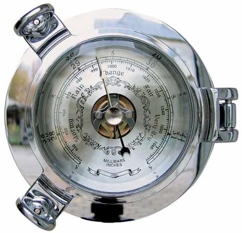 Massives 2000g Barometer in Bullaugenform - verchromt - Durchmesser 14 cm
