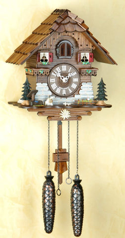 Original Schwarzwald- Kuckucksuhr- Schwarzwaldhaus mit Hund- Black Forest House and Dog- Kuckucksruf- Cuckoo Clock- Trenkle Uhr