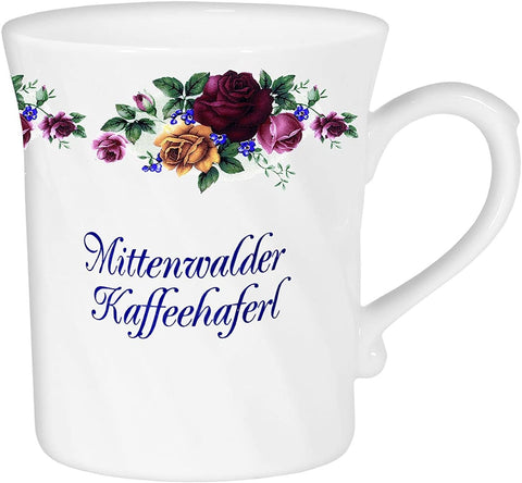 Taza, cafetera y taza de porcelana torneada - Mittenwald - zarcillo de rosa 