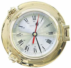 Massive Uhr im Bullaugenform- Messing- - Durchmesser 14 cm