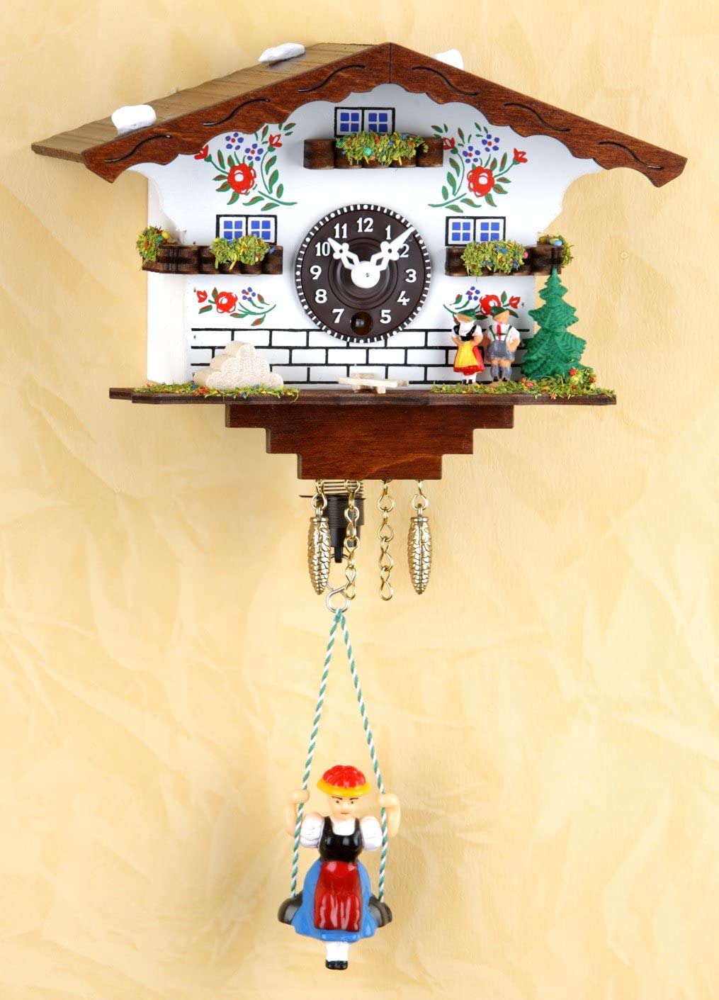 Original Schwarzwald- Miniatur Schaukeluhr mit Puppe - 1 Tag- Federzugwerk-Germany Black Forest- Trenkle Uhr
