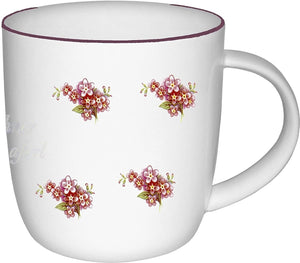 Porzellan- Tasse, Kaffeepott, Becher mit Goldrand- Motiv Vergißmeinnicht- rot