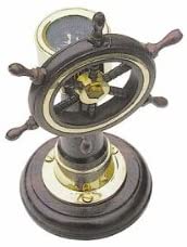 Kleiner Maschinentelegraf aus Messing/Holz mit Kompass