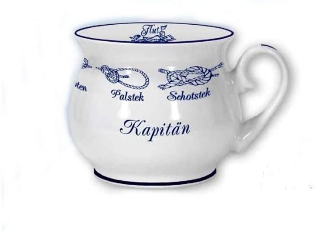 Maritim Porzellan- Tasse, Kaffeepott, Kugelbecher- Kapitän- Innendruck Ebbe und Flut -deutsches Produktdesign