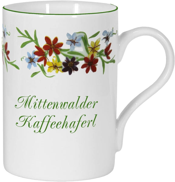 Porzellan - Tasse, Kaffeepott, Becher- MITTENWALD- Motiv Blumenranke