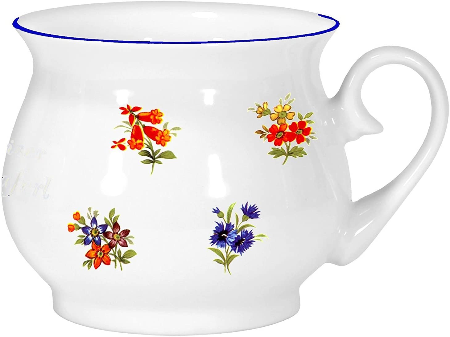 Porzellan - Tasse, Kaffeepott, Kugel Becher mit Farbrand- Motiv Blumen