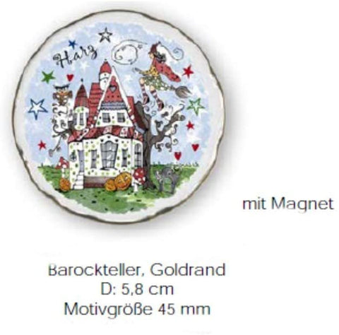 6 Stück- Barockteller als Magnet aus Porzellan- Hexen- Haus- Harz