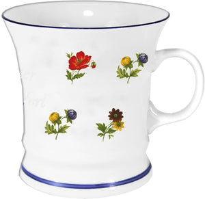 Porzellan - Tasse, Haferl, Kaffeepott, Becher mit Farbrand- Motiv 2 Blumen