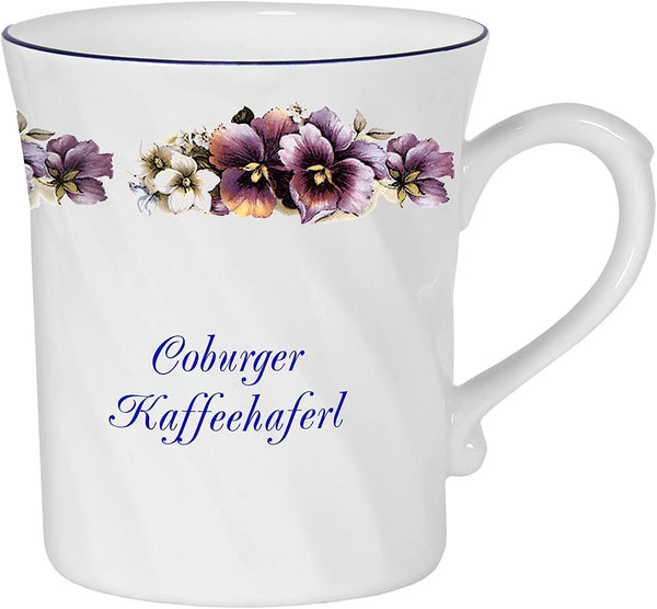 Porzellan gedreht- Tasse, Kaffeepott, Becher - Coburg- Motiv Stiefmütterchen