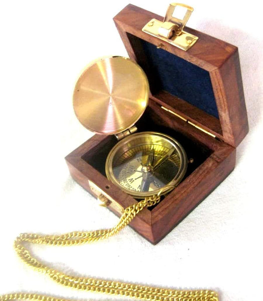 Kompass- Taschenkompass in dekorativer Holzbox- Ankermotiv