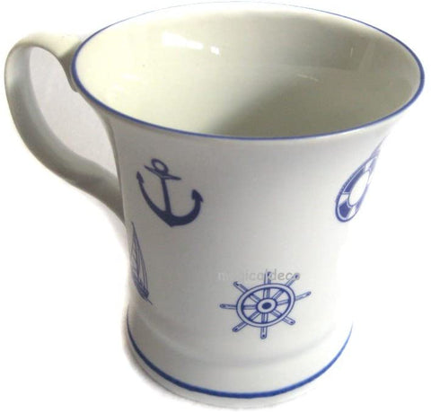 Porzellan- Tasse, Kaffeepott, Haferl- Maritime Motive + Innendruck Ebbe/Flut