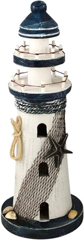 Leuchtturm aus Holz, bemalt- Shabbylook 31 cm- Seestern, Tau