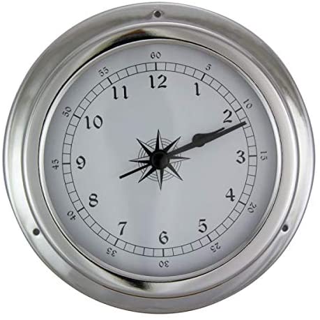 Uhr- in Bullaugenform aus Messing, verchromt- Durchmesser 14,5 cm