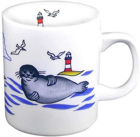 Porzellan- Tasse, Kaffeepott, Becher - Seehund Leuchtturm - deutsches Produktdesign