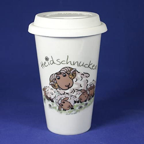 2 Stück- Porzellan- Coffee to Go mit Deckel - Heidschnucken- deutsches Produktdesign- der Umwelt zuliebe!