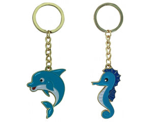 2X Seepferdchen, Delfin- Schlüsselanhänger/Ring - maritim- Zink emailliert