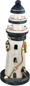 Leuchtturm aus Holz, bemalt- Shabbylook 31 cm Fisch Ring Kapitän