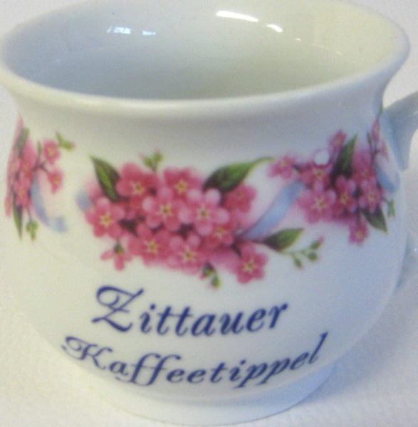 Porzellan- Tasse, Kaffeepott, Kugelbecher- Zittauer Kaffeetippel- rosa Blumen