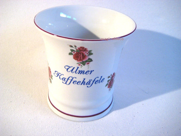 Porzellan- Tasse, Kaffeepott, Becher- Ulmer Häfele+ Blumenmotiv -deutsches Produktdesign