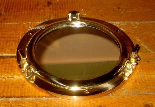 Dekorativer Spiegel in Bullaugenform zum öffnen - massiv Messing - 28,5 cm
