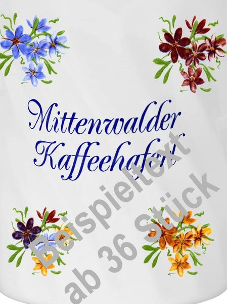 Porzellan - Tasse, Kaffeepott, Kakao Becher mit Farbrand- Motiv 4 Blumen