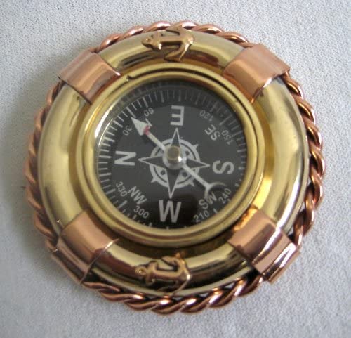 Kompass im Rettungsring- Messing/Kupfer Durchmesser 65 mm