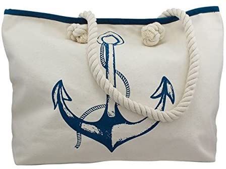 Freizeit, Shoppingtasche- robust- maritim- Anker - beige-blau