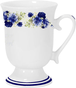Porzellan - Tasse, Kaffeepott, Kakao Becher- Motiv Rosenstrauß blau