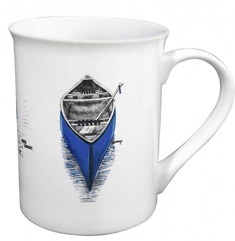 Tasse, Henkelbecher Porzellan in Geschenkebox- Motivfarbe blau- Paddelboot