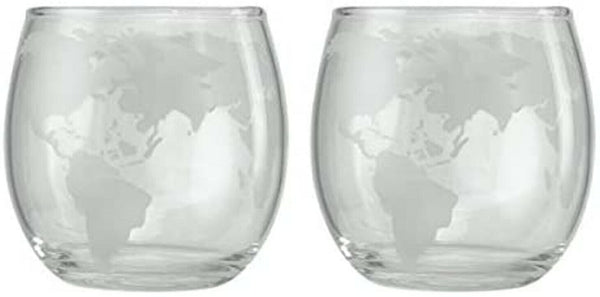 2er Set Glas, gefrostet Weltkarte- Whiskygläser Scotchgläser Bourbon Cocktail