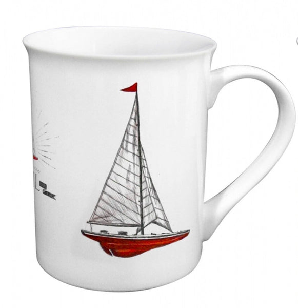 Tasse, Henkelbecher H. 10 cm, Porzellan in Geschenkebox- Motiv Segelyacht