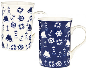 2X Maritime Tasse, Henkelbecher H. 10 cm, Porzellan in Geschenkebox