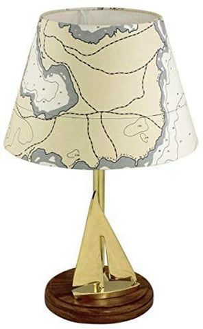 Tischlampe aus massiv Messing/Holz- Schirm Seekarte H 50 cm