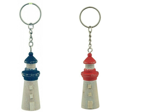 2X Maritimer Schlüsselanhänger- Leuchtturm Holz und Metall- rot/blau