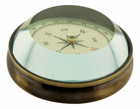 Tischkompass, Kompass, Navigation, antik Meesing- Glaskuppel