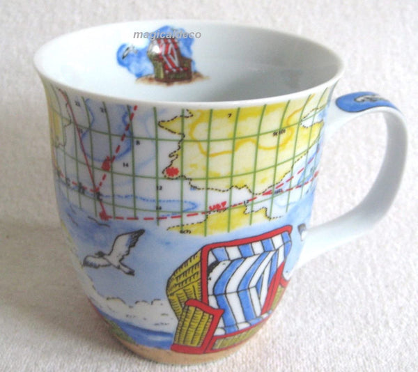 Porzellan- Große Tasse, Kaffeepott, Becher- Strandkorb- maritim