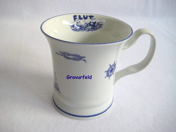 Taza, cafetera y taza de porcelana - motivos marítimos + estampado interior reflujo/inundación 