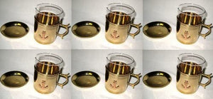 6er Set- Grog- Glas/Tee- Glas- maritim- Messing und Glas mit Untersetzer- Ankermotiv