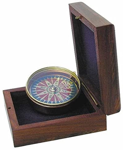 Dekorativer Kompass aus Messing in Holzschatulle