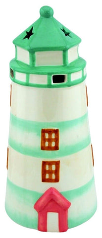 Großer Teelichthalter in mint aus Keramik 31,5 cm- Leuchtturm