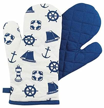 Maritim- Ofen-/Grill-Handschuh - Gute Wärmeisolierung- Innenseite Marineblau gesteppt