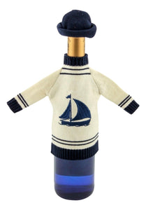 Flaschenpulli mit Mütze- Baumwolle- maritim Segler- blau/weiß