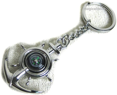 2 Stück- Schlüsselanhänger/Ring - Messing, vernickelt - Kompass im Anker