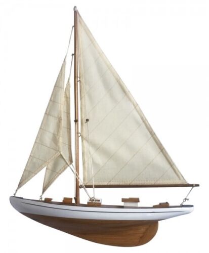 Schiffsmodelle 2 Stück Segelyacht und Steuerrad mit Taueinlage 30 cm